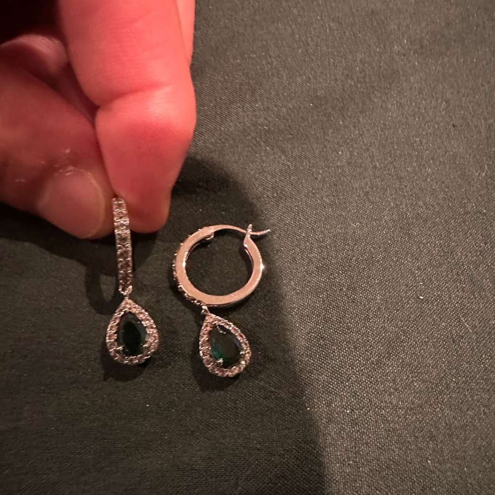 Emerald Teardrop Hoop Earrings with Pavé Accents